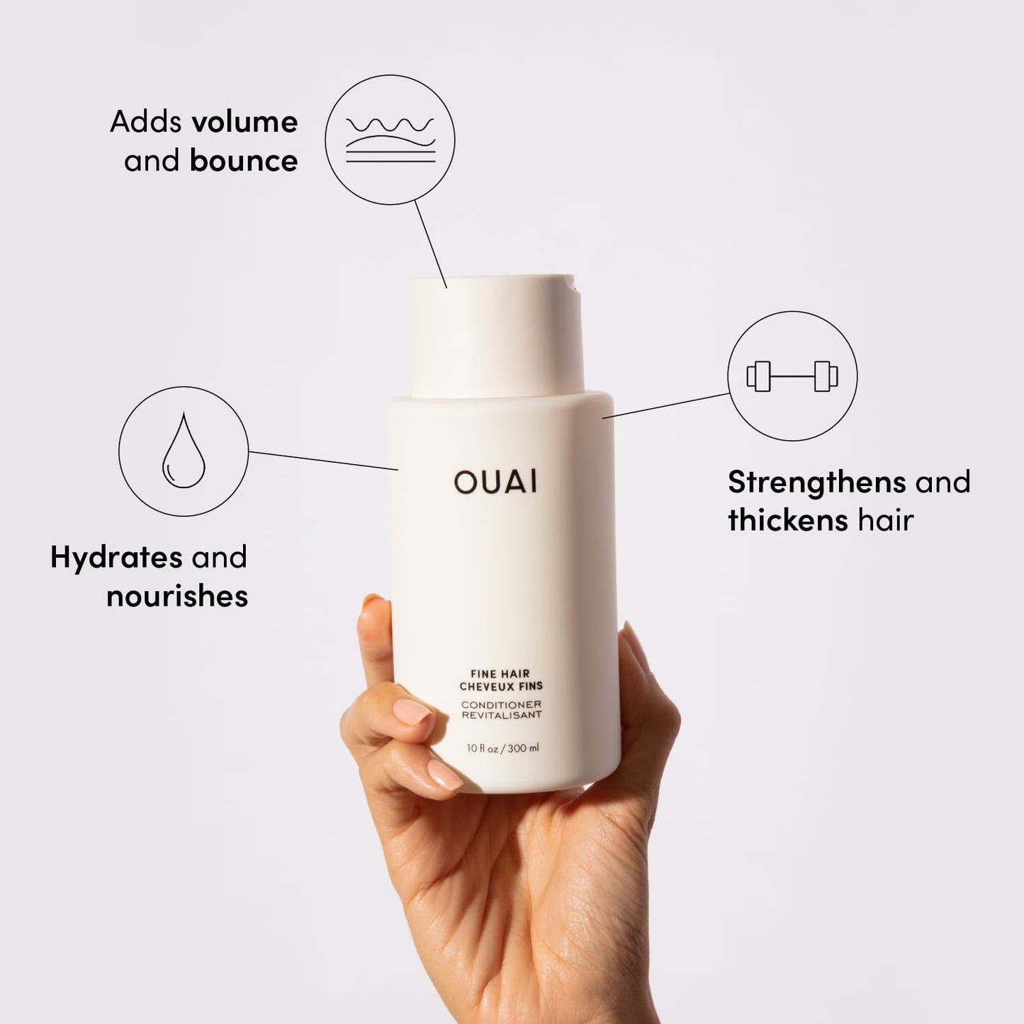 OUAI Fine Shampoo and Conditioner Set - Sulfate Free Shampoo and Conditioner for Women & Men - Made with Keratin, Marshmallow Root, Shea Butter