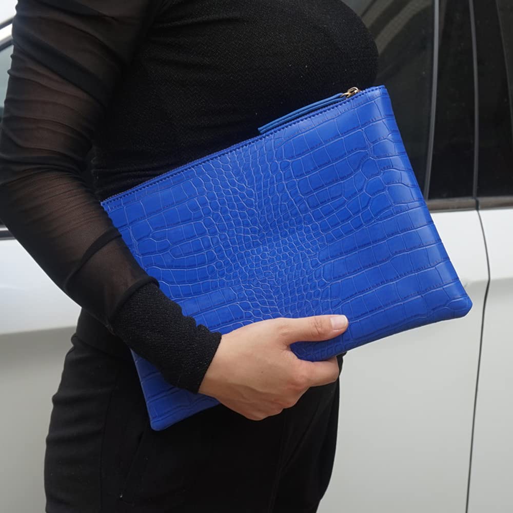 NIGEDU Women Clutches Crocodile Grain PU Leather Envelope Clutch Bag (Blue)