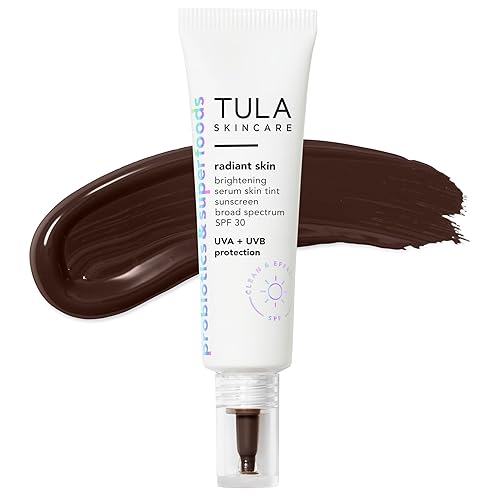 Tula Skin Care Radiant Skin Brightening Serum Skin Tint SPF Facial Sunscreen Provides Broad Spectrum SPF 30 Protection, Tinted, Serum-Light Formula
