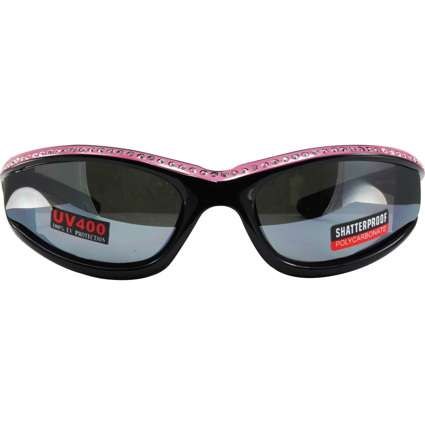 Global Vision Eyewear Marilyn 11 Women's Bling Black Motorcycle Sunglasses 2 Pair Pink & Red Frames Flash Mirror Lenses