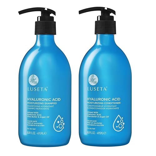 LUSETA Hyaluronic Acid Moisturizing Shampoo and Conditioner Set for Hair Frizz Control for Dry and Damaged Hair, with Argan Oil and Shea Butter