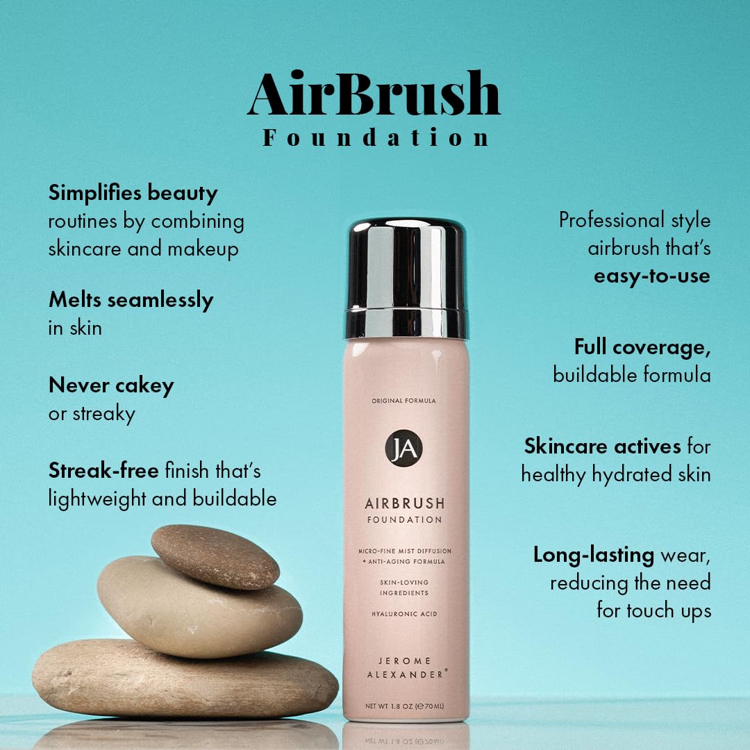 MagicMinerals AirBrush Foundation by Jerome Alexander – 2pc Set with Airbrush Foundation and Kabuki Brush - Spray Makeup with Anti-aging Ingredients