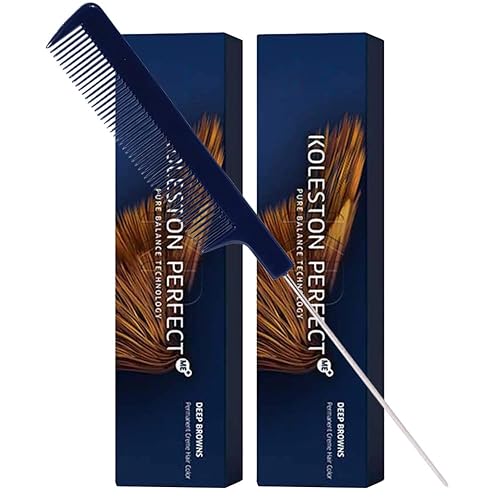 Koleston Perfect ME+ 7/75 Medium Blonde/Brown Red-Violet Permanent Hair Color Creme 2 Ounce (Pack of 2) With Pin Tail Comb - Use with Welloxon Perfect