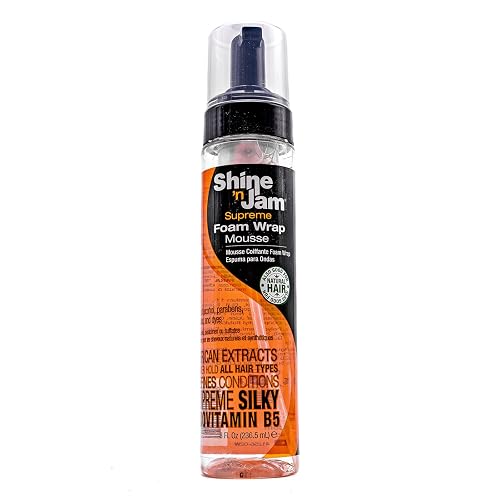 AmPro Shine-n-Jam Supreme Hold Foam Wrap Mousse - Fortified with Silk Proteins - Gives Your Styles Definition - Alcohol-Free Formula Conditions Hair