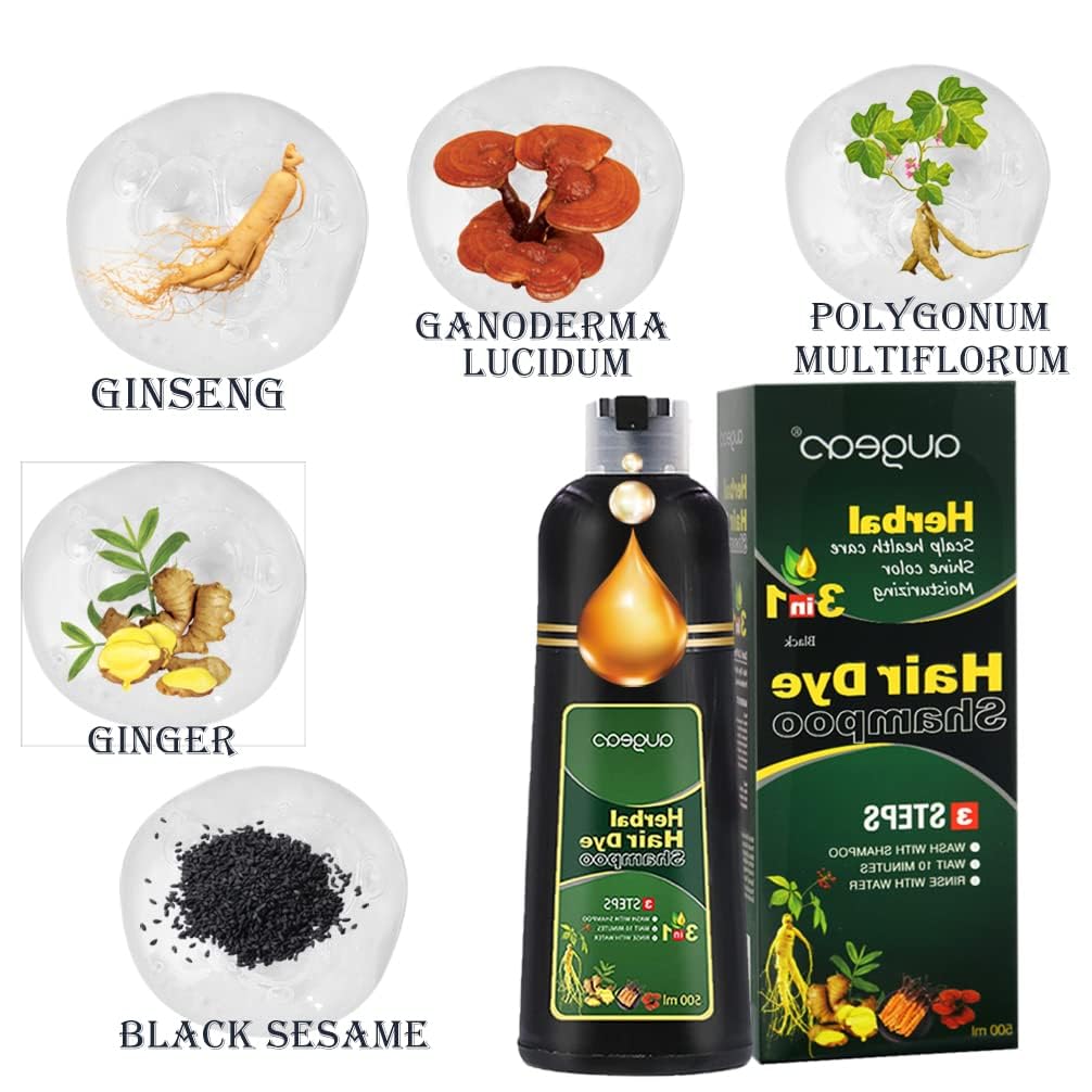 AUGEAS 500ML Black Hair Color Shampoo - Permanent, Organic Herbal 3 IN 1 Natural Fast Hair Dye for Men and Women to Cover Grey/White Hair (WINE RED)