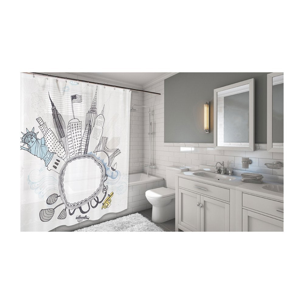 Carnation Home Fashions Funky City Fabric Shower Curtain
