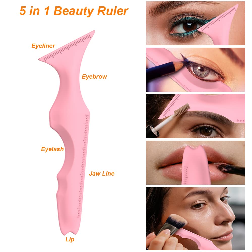 URGINO 5 in 1 Silicone Eyeliner Stencils Reusable Clean Winged Liner for Eyes,Make up Tools as Eyelash Shield/Eyebrow Shaping/Jaw Line/Lip Line