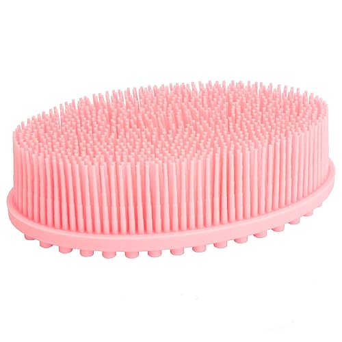 DNC Exfoliating Silicone Body Scrubber Shower Bath Body Brush Easy to Clean, Lathers Well, Eco Friendly (Pink)