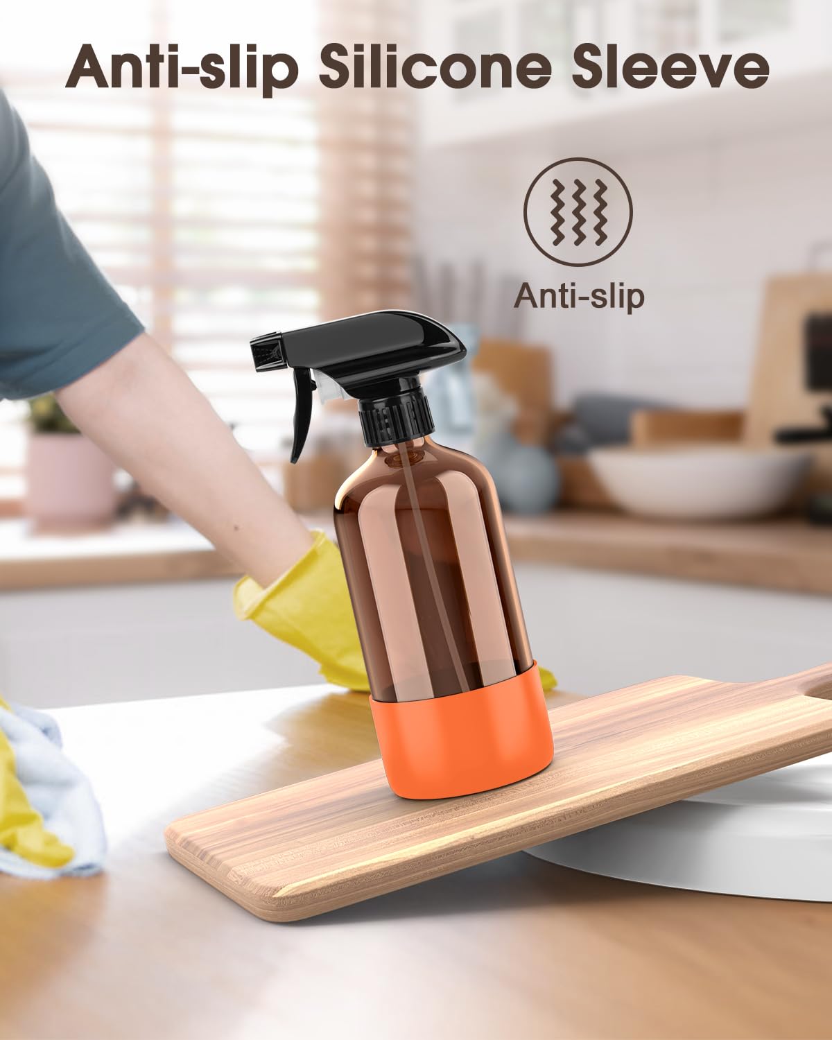 Bontip Glass Spray Bottle with Silicone Sleeve Protection, Amber Glass Spray Bottle Set for Window Cleaner Aromatherapy Facial Hydration Watering Beauty and Personal Care Bontip