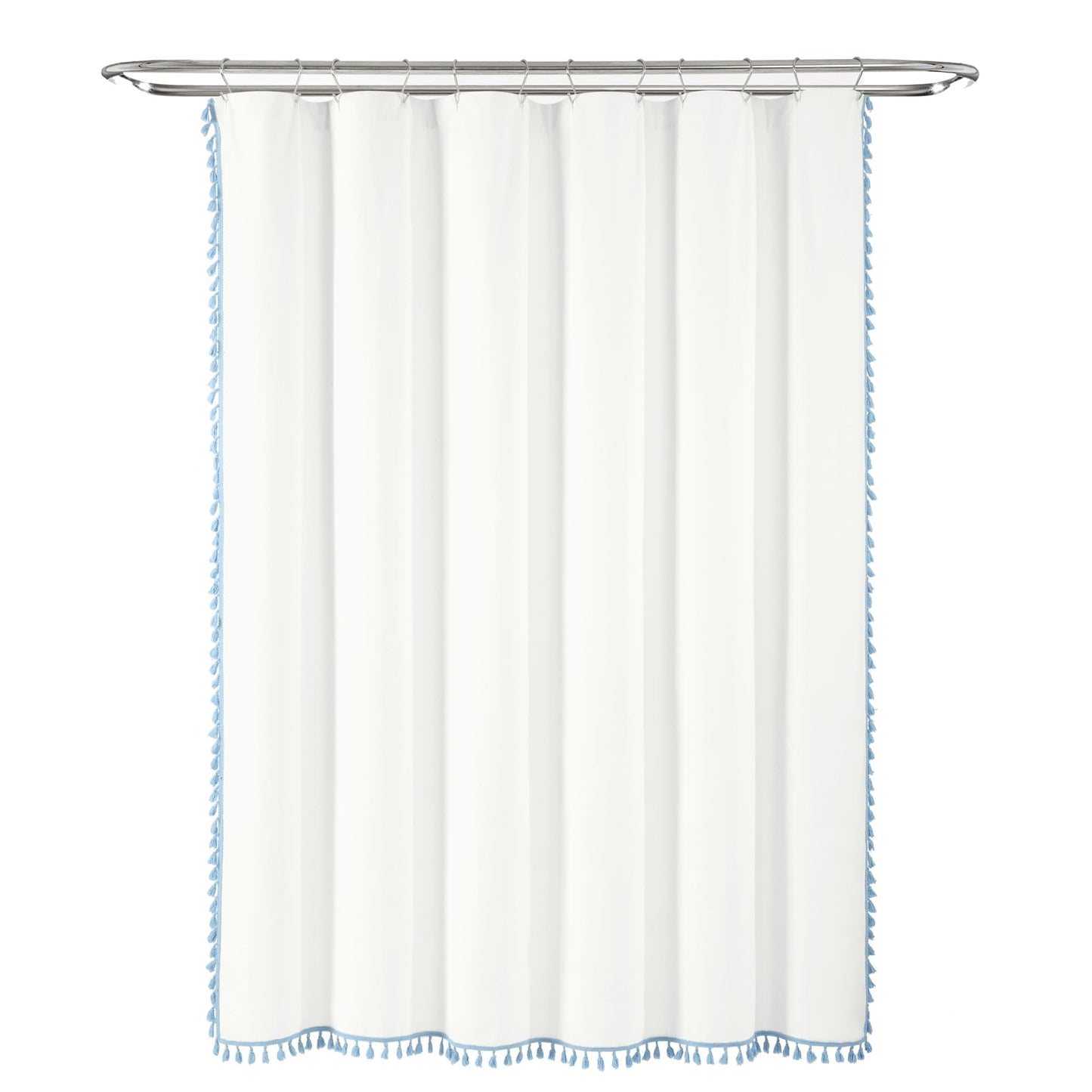 Lush Decor Boho Melora Tassel Yarn Dyed Eco-Friendly Recycled Cotton Shower Curtain, 72" x 72", Blue