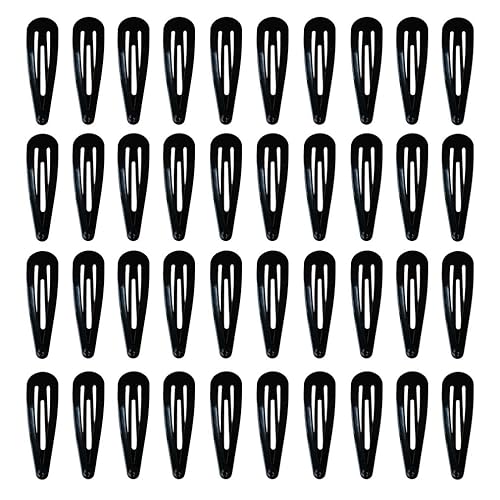 40 Pack Black 2 Inch Barrettes Women Metal Snap Hair Clips Accessories
