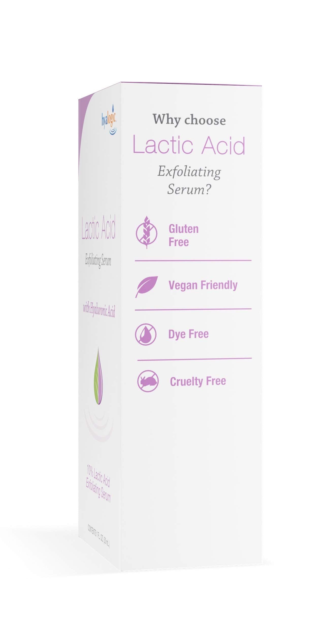 Hyalogic Lactic Acid 10% Serum for Face with Hyaluronic Acid & Essential Oils - Non-Abrasive Face Exfoliant- For Clearer & Radiant Skin (1 fl. oz.)