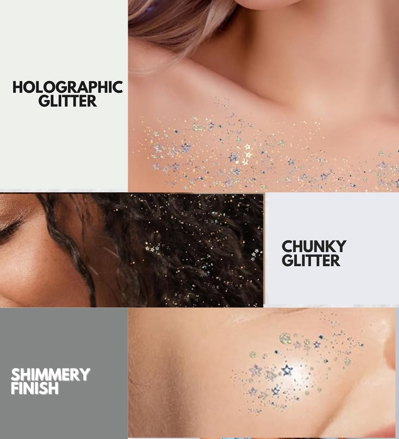 Glitter - Secret of Pharaoh Holographic Chunky Glitter - Moon Goddess and Pink Passion by EBIN NEW YORK Bundle - Shimmering, Iridescent for Face
