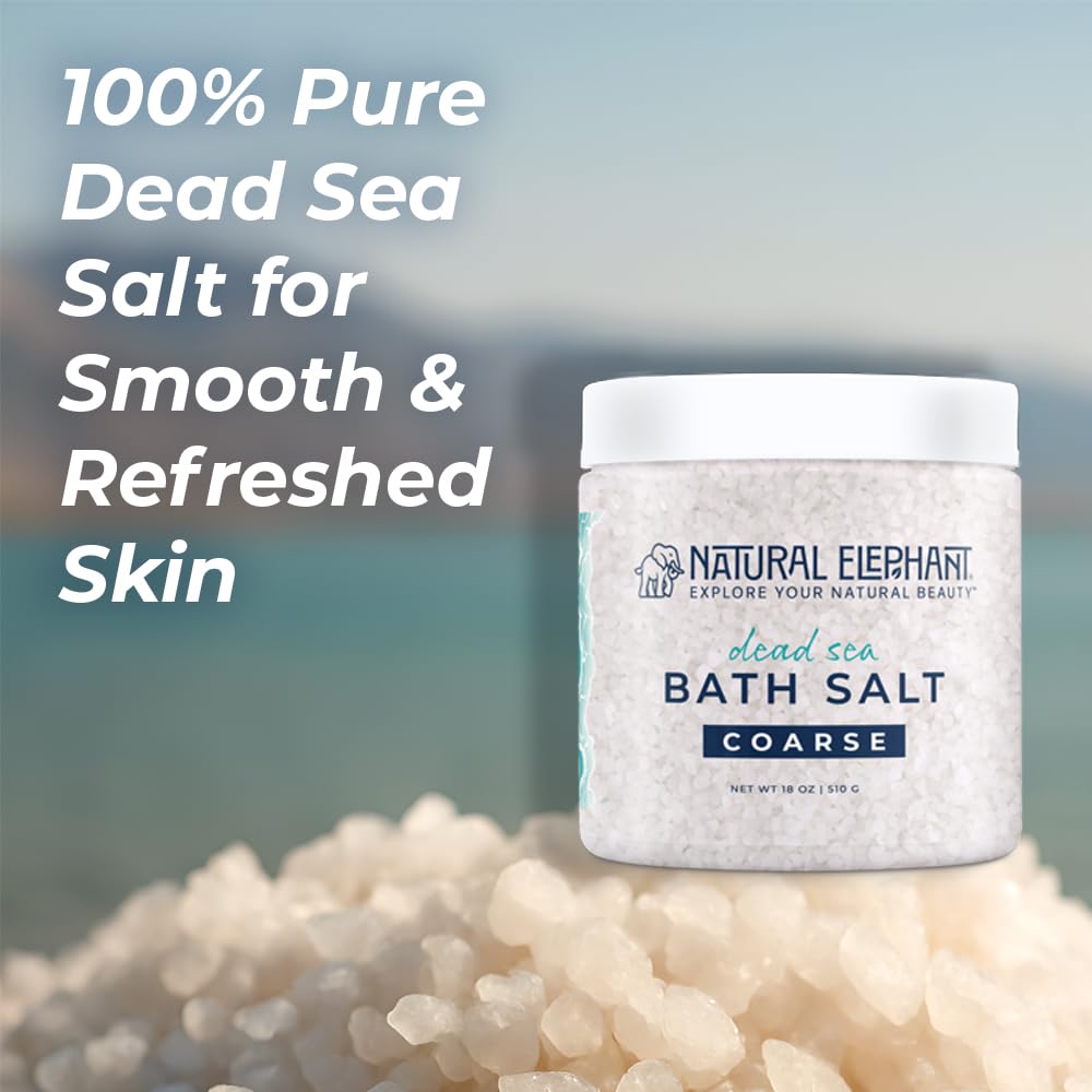 Natural Elephant Dead Sea Bath Salt Bathing and Foot Soak for Relaxing and Nourishing- 100% Pure with Essential Oil - Medium Coarse Grain (18 oz Jar Beauty and Personal Care Natural Elephant