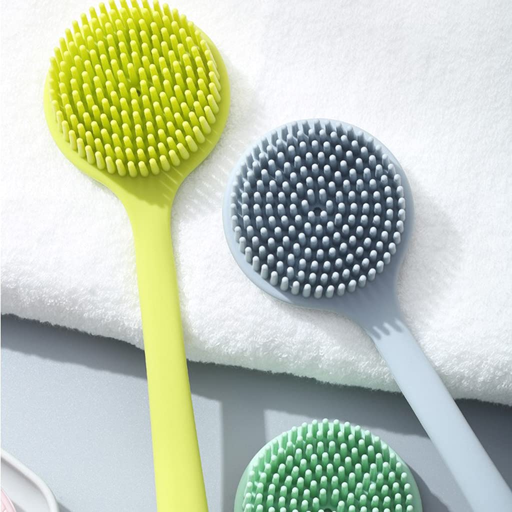 Double Sided Silicone Back Scrubber Bath Shower Long Handle Body Massage Brush Beauty and Personal Care lazyfun