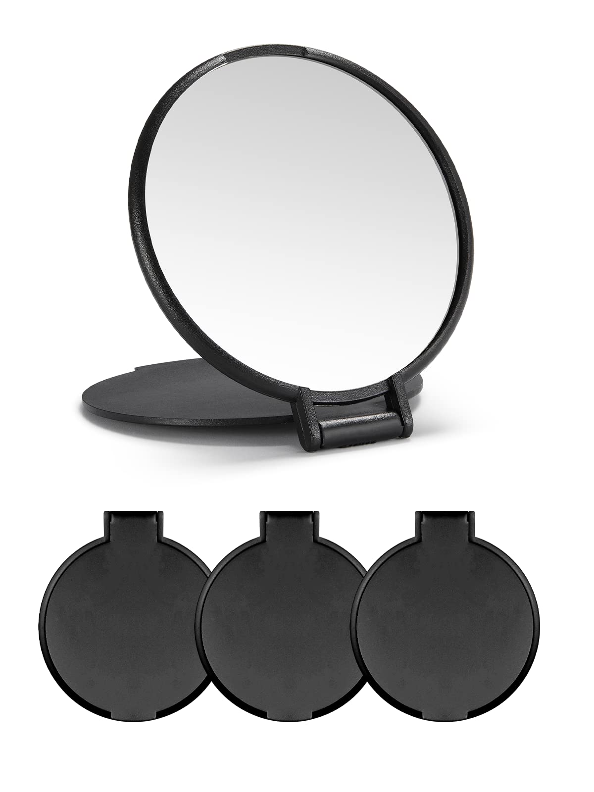 MOMIRA Compact Mirror Bulk Round Makeup Mirror for Purse, Set of 3, 2.6" L x 2.37" W (Black)