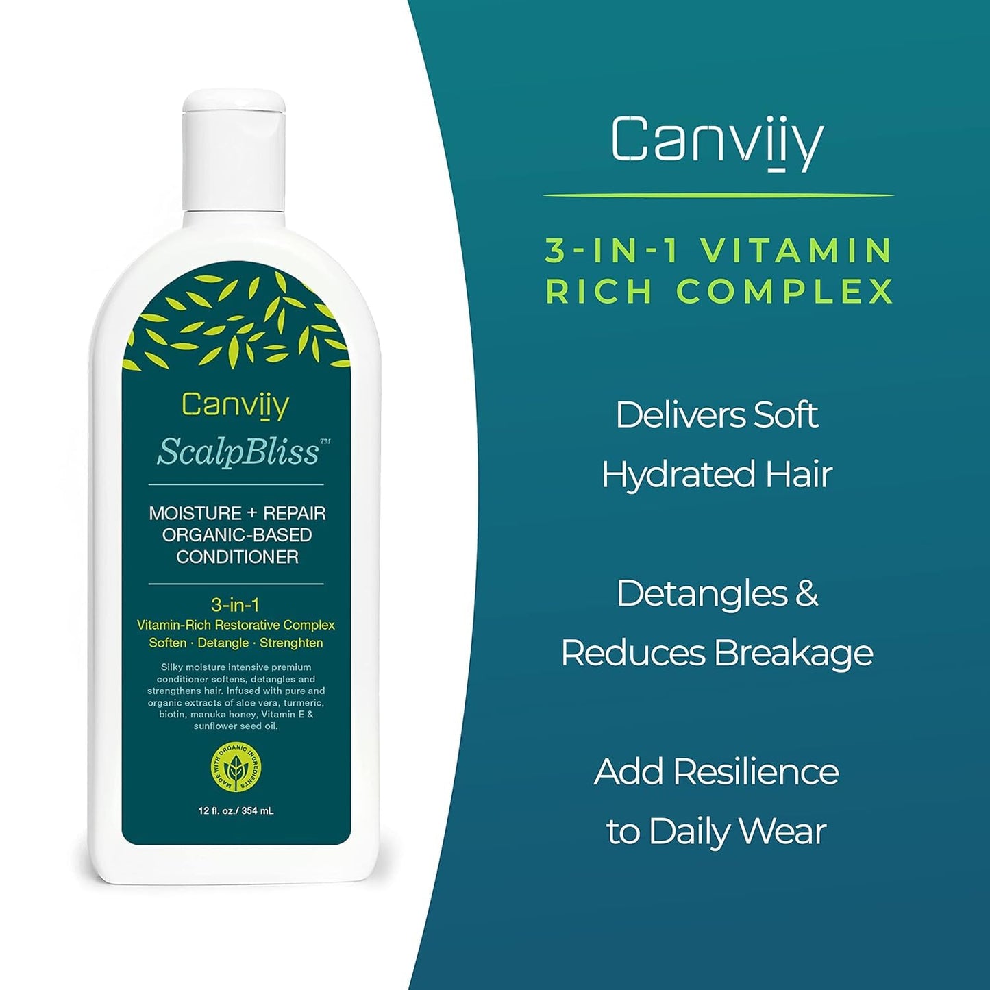 Canviiy ScalpBliss Moisture + Repair Organic-Based Conditioner, Designed with a Vitamin-Rich Restorative Complex to Reduce Breakage and Deliver Soft