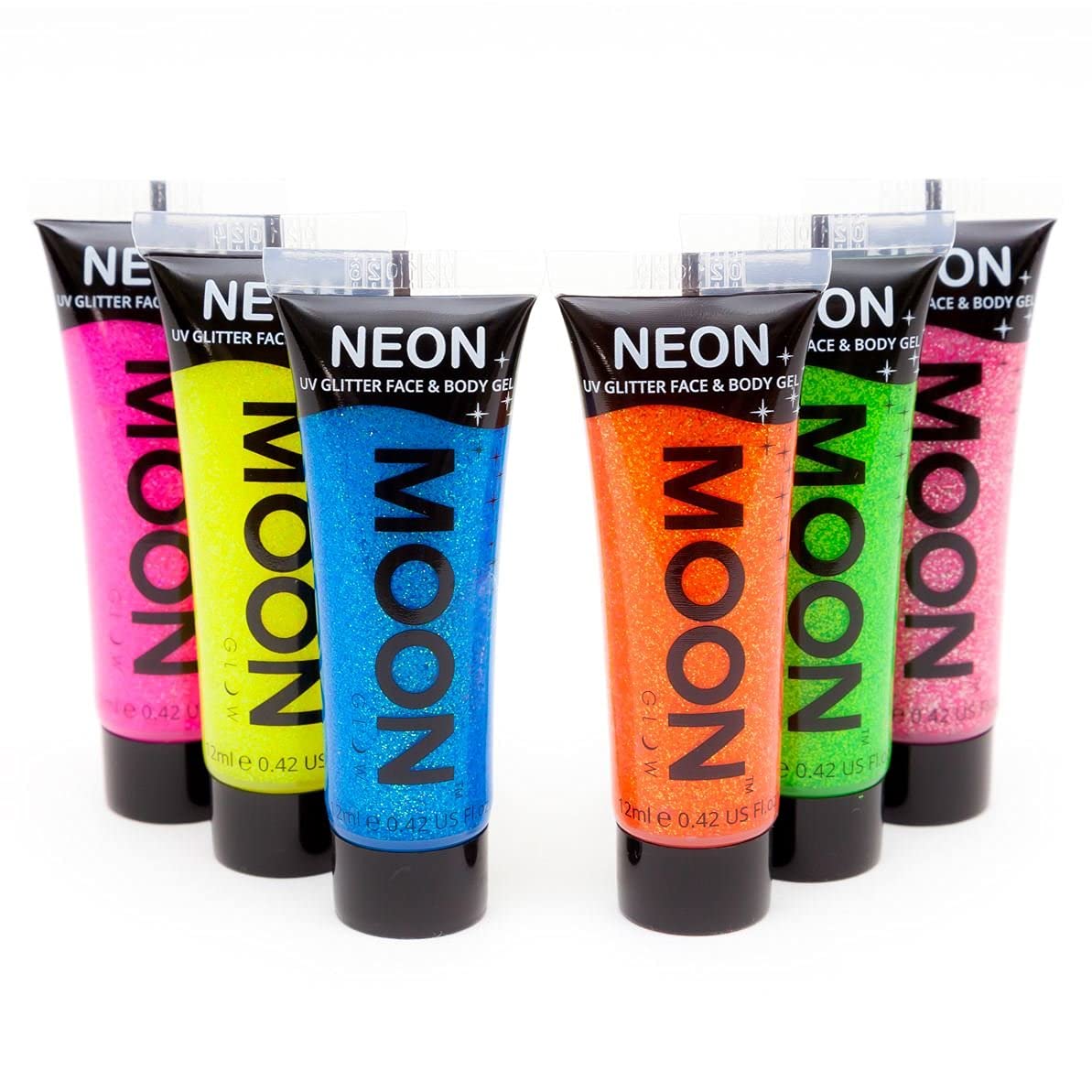 Moon Glow - Blacklight UV Glitter Face & Body Gel - 0.42oz Set of 6 - Blacklight Face Paint - glows brightly under Blacklight
