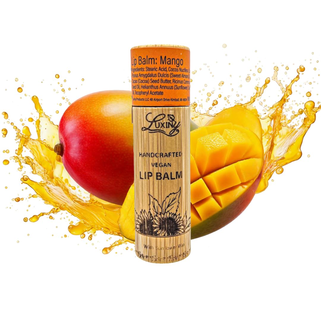 Luxiny Lip Balm in a Bambo Tube, Vegan Natural Moisturizing, with Sunflower Wax and Vitamin E (Mango) Beauty and Personal Care Luxiny