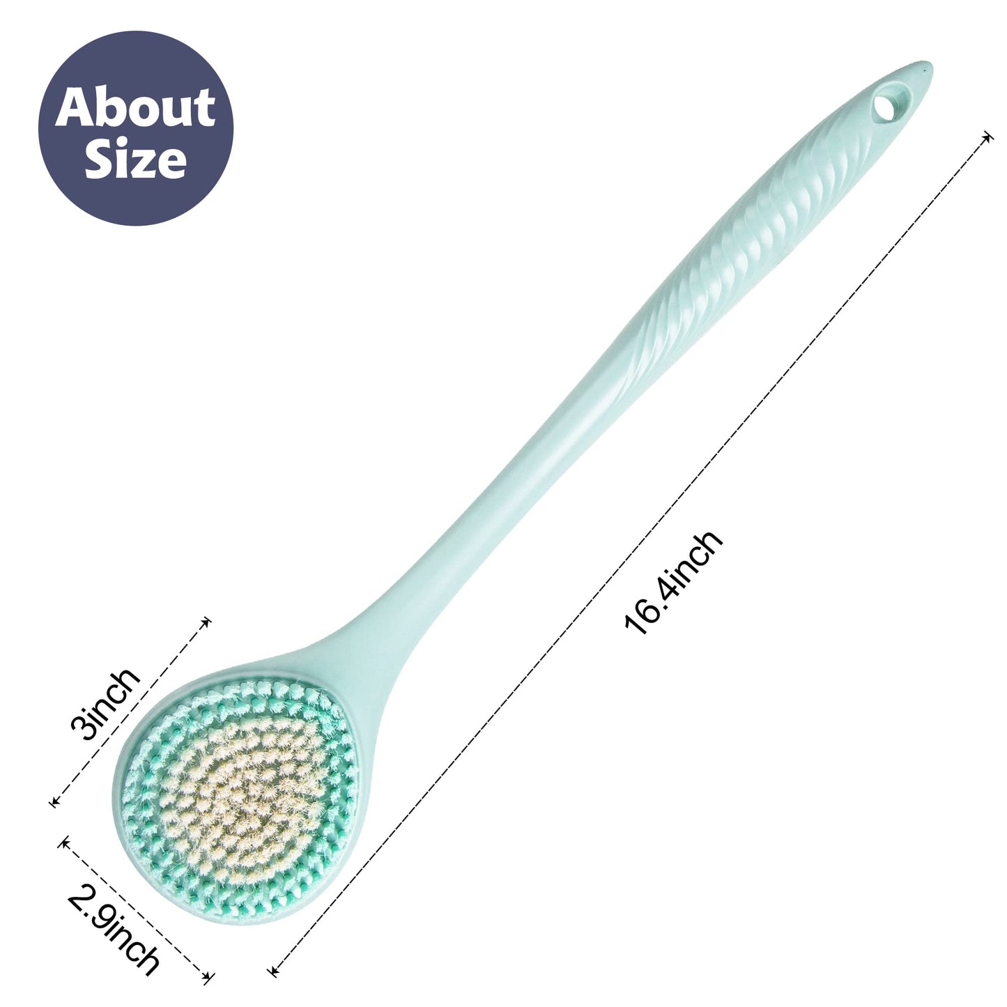 BEDELITE Back Scrubber for Shower - Long Handle Bath Brush (16.4 inches) with Soft Bristles, Exfoliating Body Brush for Men & Women(Blue)