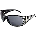 Global Vision Galaxy Womens Bifocal Fashion Motorcycle Sunglasses Chrome Rhinestone Look Black Frames Smoke Lenses