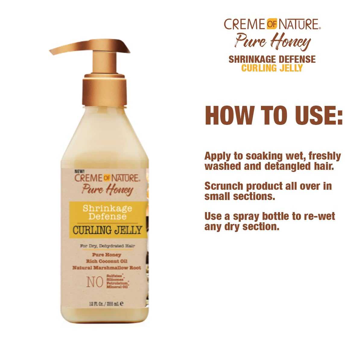 Creme of Nature Curling Jelly, Pure Honey, Coconut Oil and Shea Butter Formula, Shrinkage Defense, 11.5 Oz