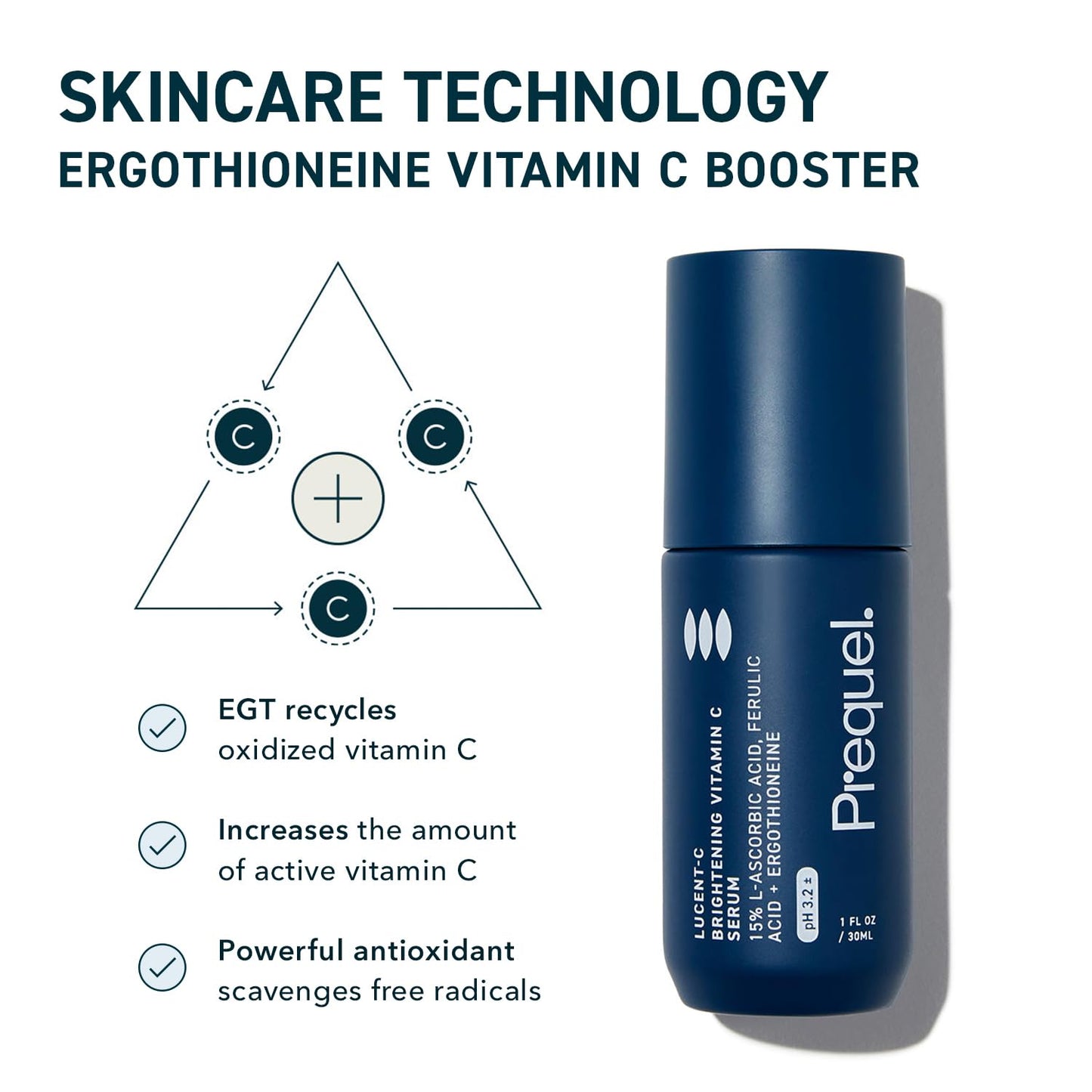 Prequel Skin Lucent-C, Vitamin C Serum for Face. Professional Facial L-Ascorbic Acid, Ferulic Acid Formula with Niacinamide. Clinical Skincare