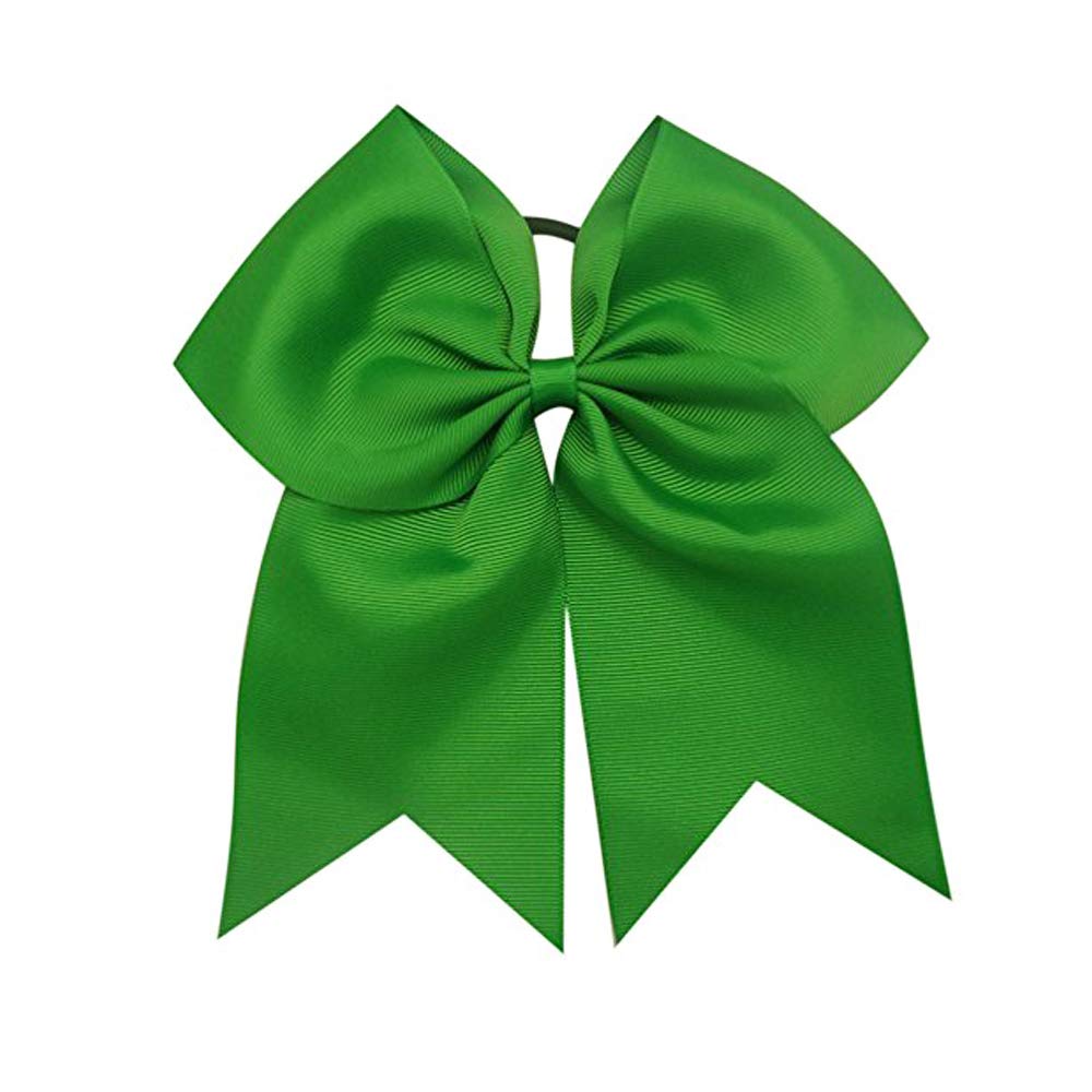 16PCS 8" Large Cheer Hair Bows Ponytail Holder Elastic Band Handmade for Cheerleading Teen Girls College Sports (Green, 1 Count (Pack of 16))