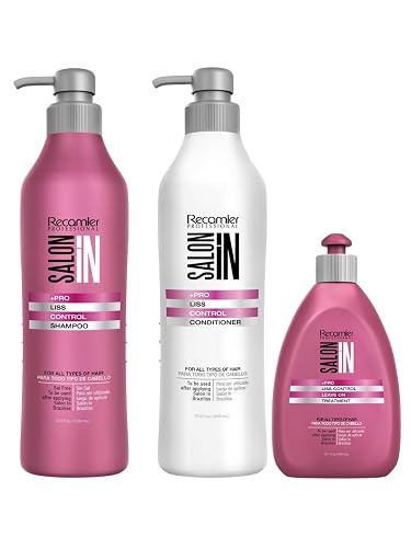 Salon In by Recamier | Liss Control Hair Care Set - Includes Shampoo (33.8 fl oz), Conditioner (33.8 fl oz) and Leave-On Treatment Set (10.1 fl oz)