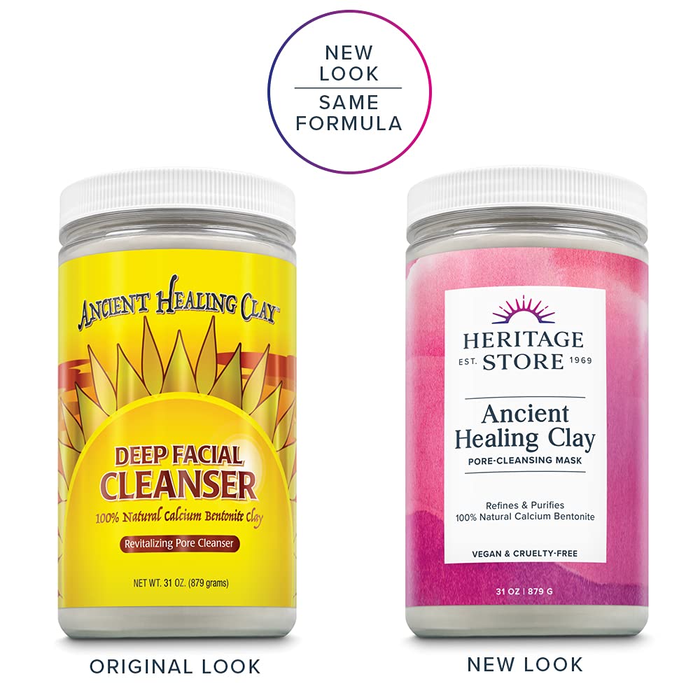 Heritage Store Ancient Healing Clay Pore-Cleansing Mask | Refines & Purifies with 100% Natural Calcium Bentonite | 31oz