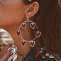 Doubnine Large Hoop Earrings Red Heart Circle 80s Silver Dangle Earrings Wedding Bridal Love Sweet Bohemian Jewelry for Women Girls