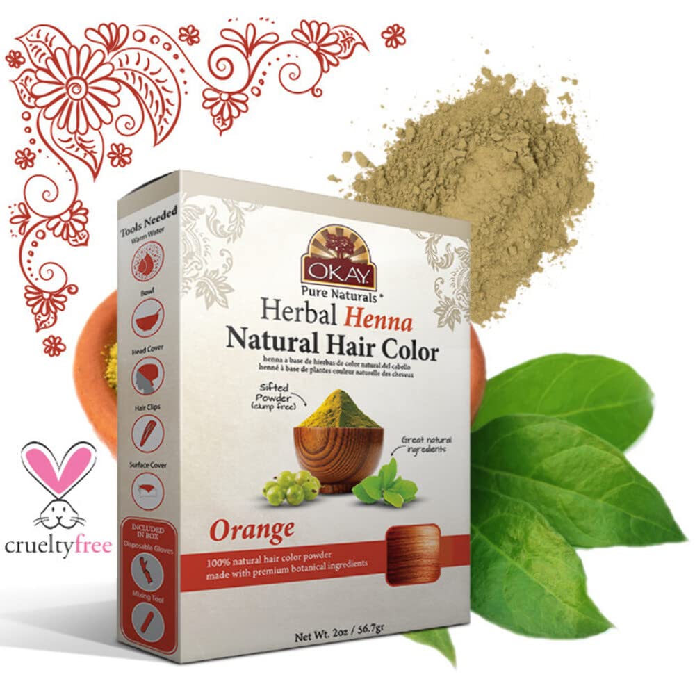 Okay Pure Naturals | Herbal Henna Hair Color Orange | All-Natural Dye | Free Of Harmful Chemicals | Vibrant Rich Color Pigment | Sifted Clump Free