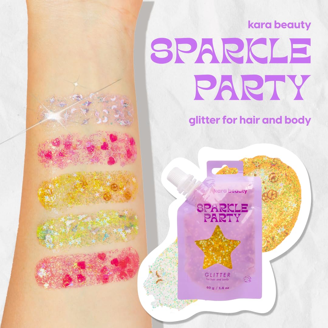KARA BEAUTY Sparkle Party Glitter Gel for Hair and Body - Lavender Moons - Infused with Aloe Vera and Lavender Water - No-Glue Glitter Makeup for Face