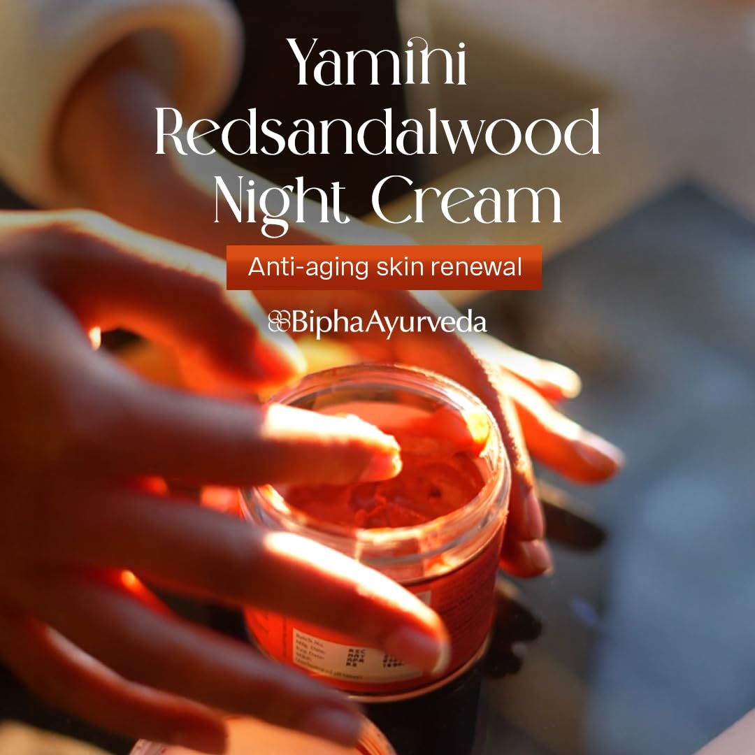 Bipha Ayurveda Yamini Red Sandalwood Face Night Cream With Vitamin E, Red Sandalwood Oil, Virgin Coconut, Almond And Lavender Oil For Flawless