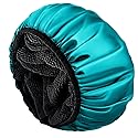 Aquior Shower Cap,Extra Large Triple Layer Bathing Cap with Dry Hair Function for Women Microfiber Terry Cloth Silky Satin 100% Waterproof Reusable