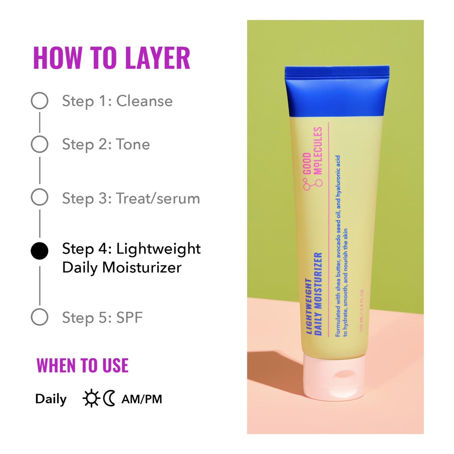 Good Molecules Lightweight Daily Moisturizer - Non-Greasy Face Moisturizer with Shea Butter and Hyaluronic Acid for Deep Hydration - Face Lotion, Skin