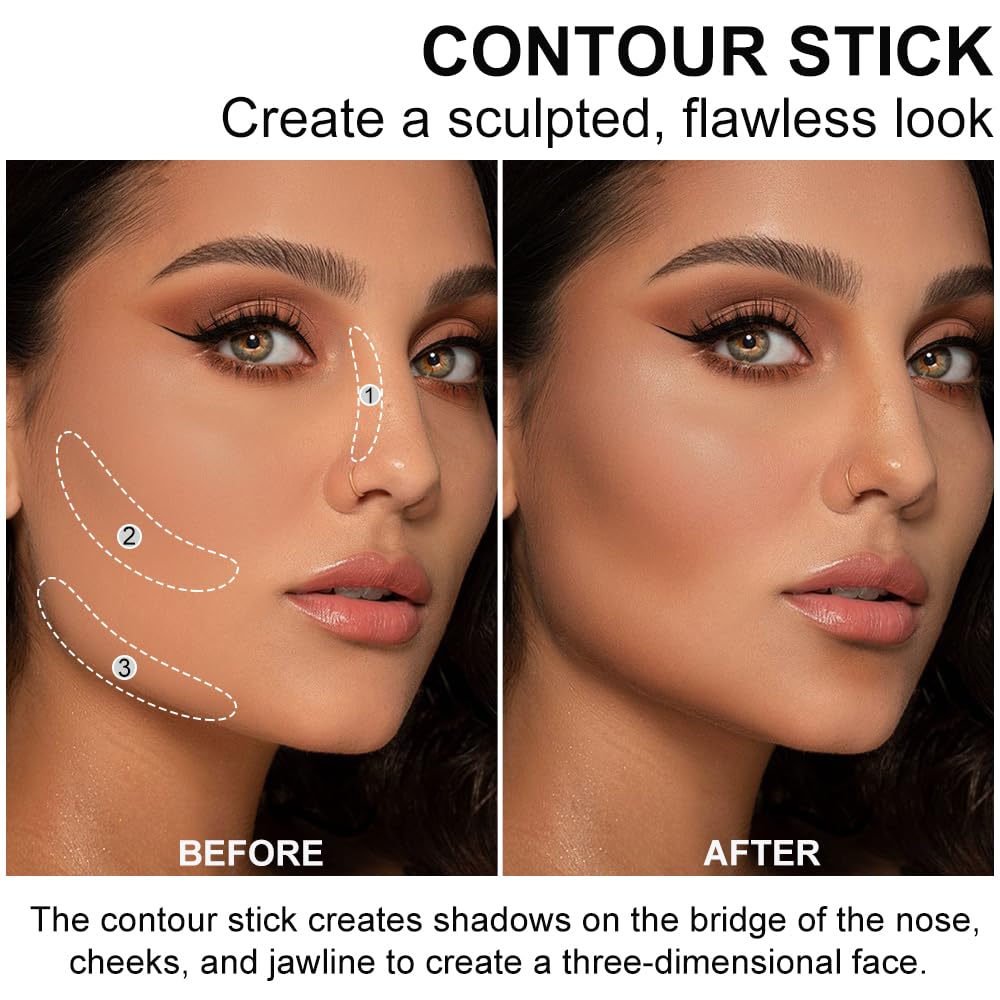 Cream Bronzer Stick, Multi-use Contour Stick for Face Shaping, Matte Finish Beauty Wand for Sculpt the Face, Easy to Apply, Longwear, Waterproof