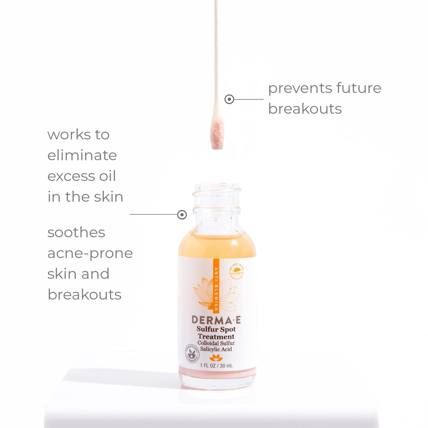 DERMA E Sulfur Spot Treatment - Sulfur and Salicylic Acid Lotion for Breakout-Prone Skin - Soothing Spot Treatment for Face Tones, Balances