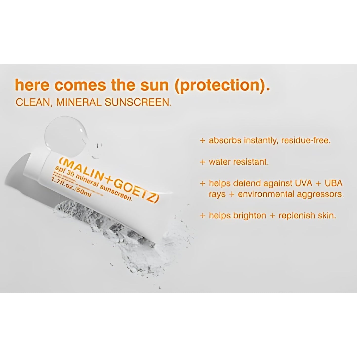 MALIN+GOETZ SPF 30 Mineral Sunscreen | Face & Body Broad Spectrum Sun Protection with Zinc Oxide, Titanium Dioxide, Shea Butter | Hydrating