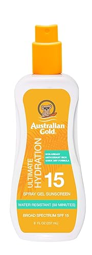 Australian Gold Spray Gel Sunscreen, Hydrate Skin, Broad Spectrum, Water Resistant, Non-Greasy, Oxybenzone Free, Cruelty Free, SPF 15, Moisturize-Max
