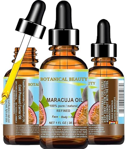 Botanical Beauty MARACUJA OIL 100% Pure Natural Cold Pressed Undiluted for Face, Skin, Hair, Body, Lip, Nails 1 Fl Oz - 30 ml Rich in Vitamin C