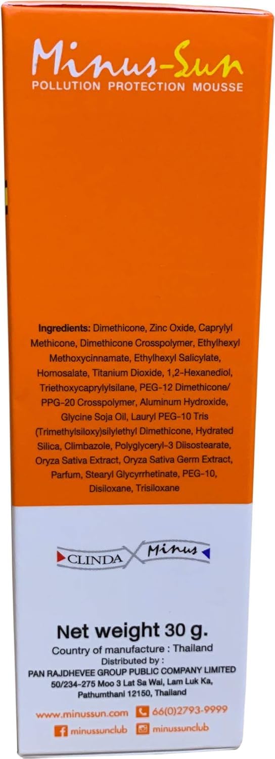 Minus-Sun SPF40 PA+++ Pollution Protection Mousse (Ivory) 30 Gram. Facial Sun Protection Silky Smooth Plus UVA1 UVA2 and UVB Protection