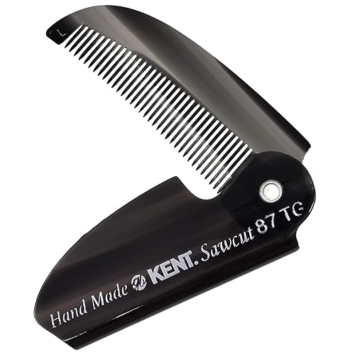 Kent 87T Black Graphite Handmade Folding Pocket Comb for Men, Fine Tooth Hair Comb Straightener for Everyday Grooming Styling Hair, Beard or Mustache