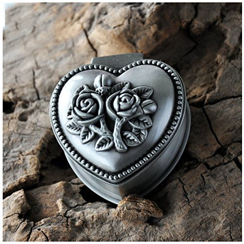 Aimeio Vintage Jewelry Box Metal Treasure Box Antique Love Heart Shape Metal Jewelry Box Princess Jewelry Makeup Organizer Birthday Gift (Love Heart)