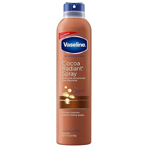 Vaseline Cocoa Radiant Body Lotion Spray, Fast-Absorbing with Pure Cocoa Butter, 6.5 oz