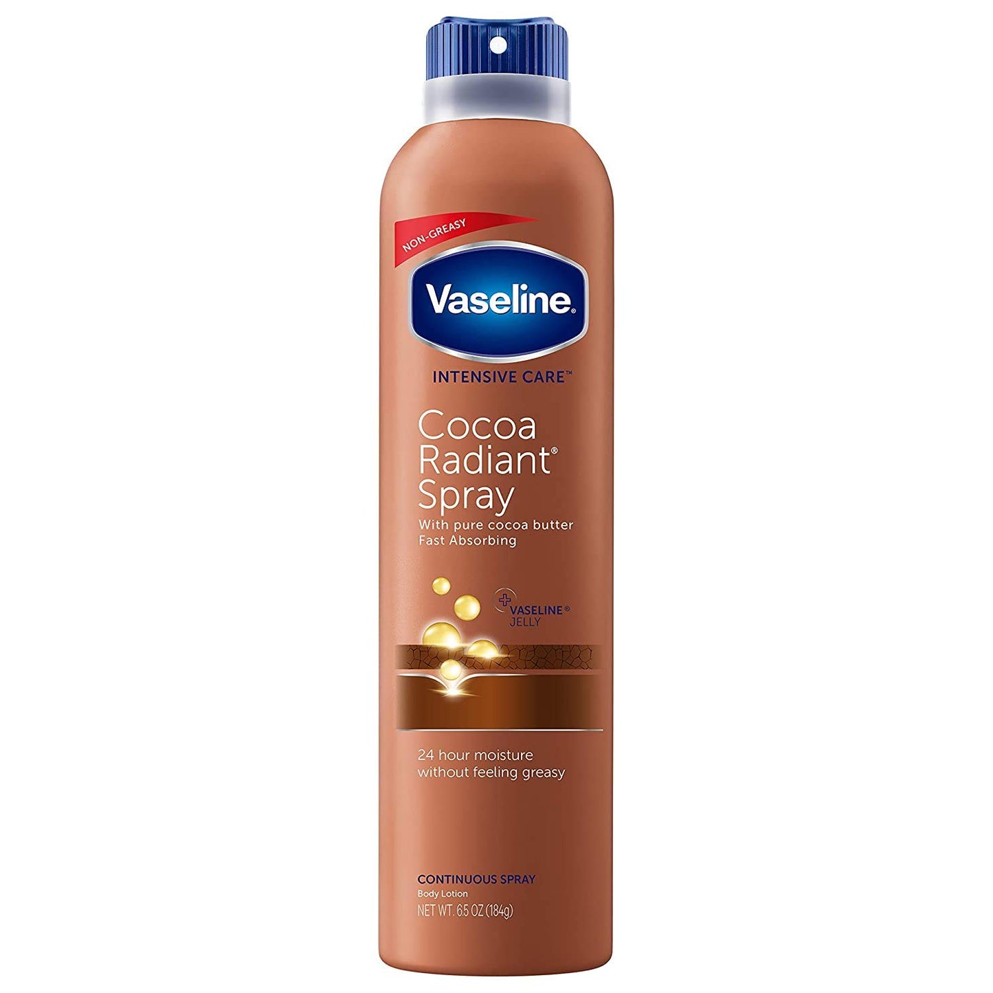 Vaseline Cocoa Radiant Body Lotion Spray, Fast-Absorbing with Pure Cocoa Butter, 6.5 oz