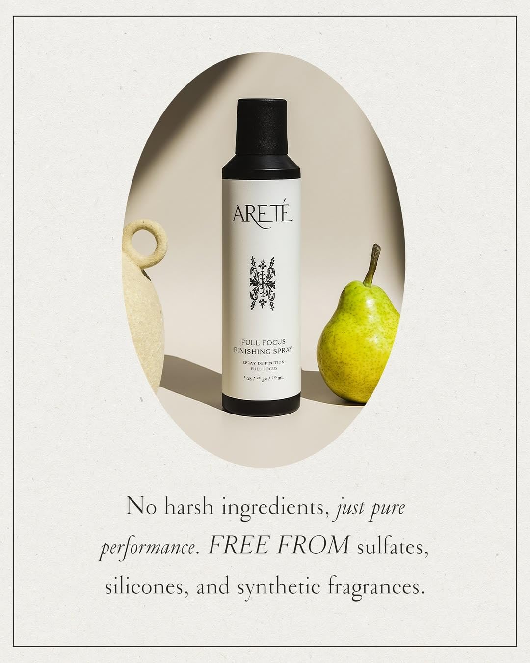 ARETÉ Full Focus Finishing Hair Spray, Strong, Buildable Hold, Shiny Finish, Anti Frizz Hairspray for Women Fine Hair with Edelweiss, Wild Carrot