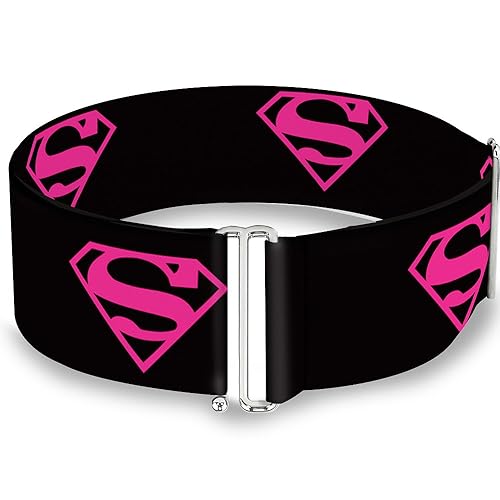 Buckle-Down Women's Cinch Belt Superman Shield Black Hot Pink 23 to 42 Inch, Multicolor