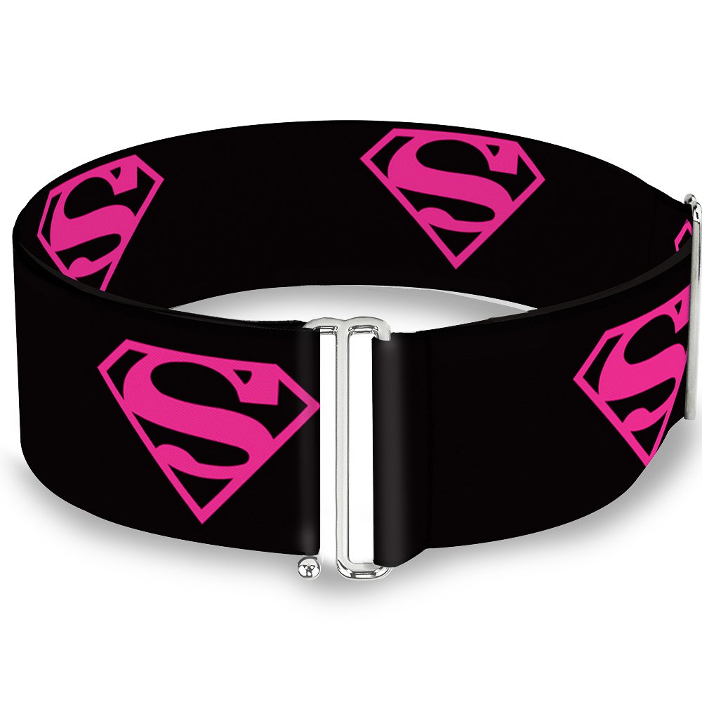Buckle-Down Women's Cinch Belt Superman Shield Black Hot Pink 23 to 42 Inch, Multicolor