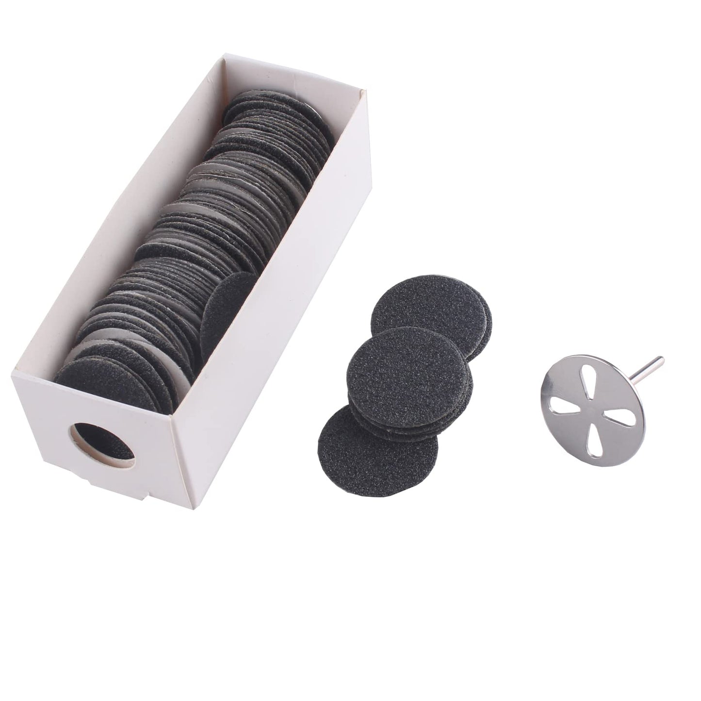MZCMSL 100pcs Sandpaper Discs and 1pcs Metal Nail Bit,25mm Pedicure Sanding Disc Bit,Electric Foot Files,#80 Grit(Coarse)